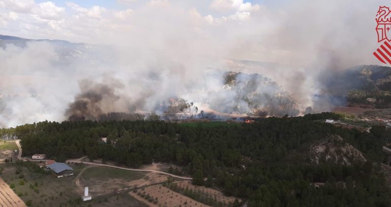 Cinco medios aéreos trabajan en la extinción de un incendio forestal en Valencia
