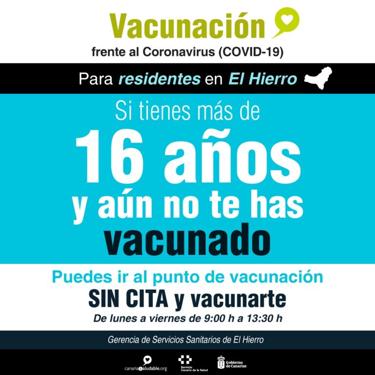Los residentes en El Hierro mayores de 16 años pueden vacunarse sin cita previa