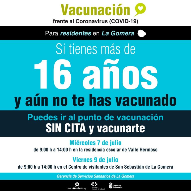 Los residentes gomeros mayores de 16 años se podrán vacunar esta semana sin cita