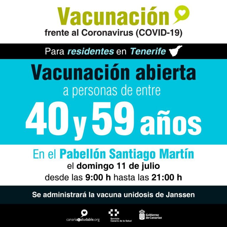 Jornada de vacunación sin cita este domingo en Gran Canaria y Tenerife para personas de entre 40 y 59 años