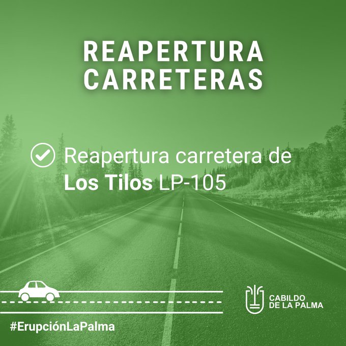 Reabre la carretera de Los Tilos, afectada por el humo y polvo del volcán