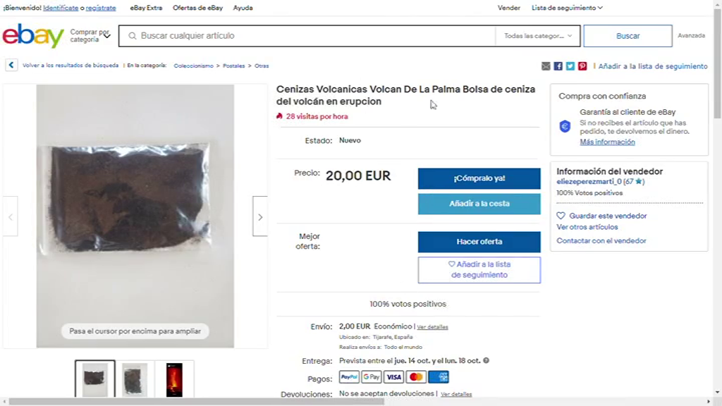 Presunta venta de cenizas del volcán en varios portales de internet