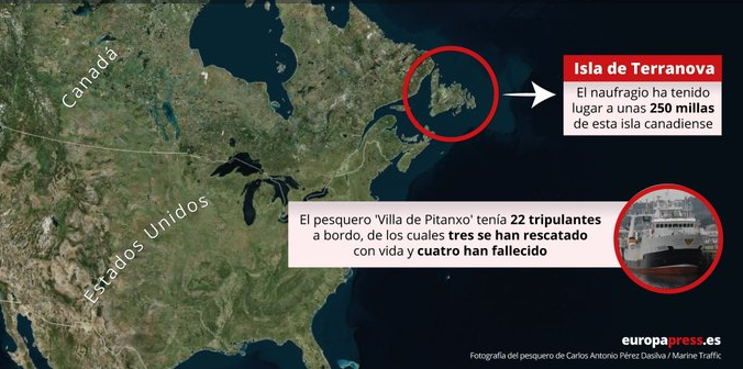 Al menos cuatro muertos tras hundimiento de un barco gallego en Canadá