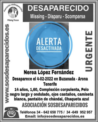 Desactivada la alerta sobre la desaparición de una menor en el municipio de Arona en Tenerife