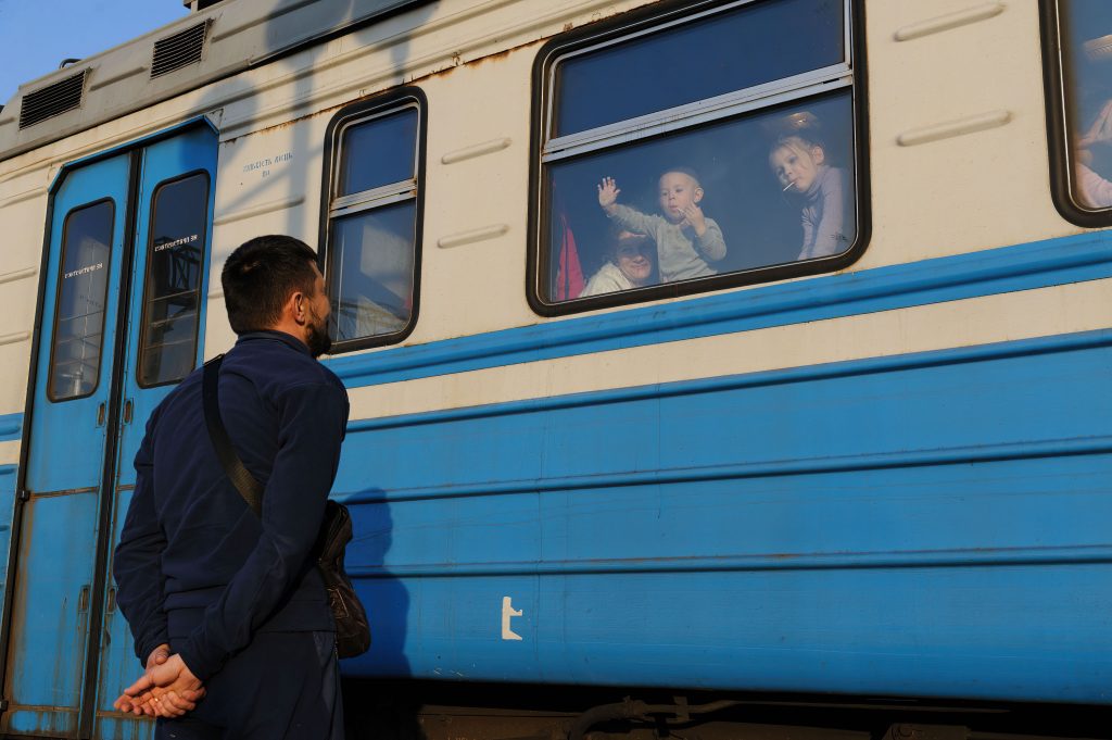 Refugees at Lviv railway station in Lviv, Ukraine