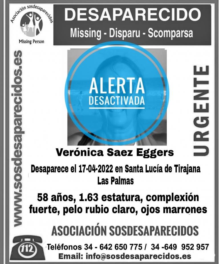 Desactivan la alerta por Verónica Saez Eggers, que desapareció en Santa Lucía de Tirajana