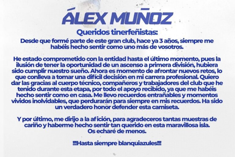 Álex Muñoz se despide de los aficionados: «Siempre os llevaré en el corazón»