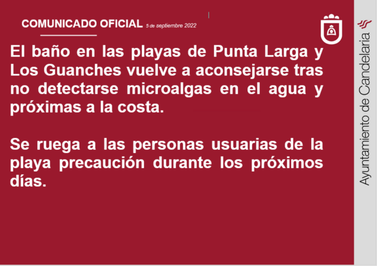 Retirado el aviso por presencia de microalgas en las playas de Los Guanches y Punta Larga