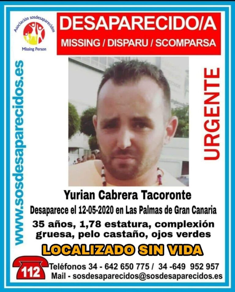 Localizan el cadáver de Yurian Cabrera, desaparecido en Gran Canaria hace más dos años