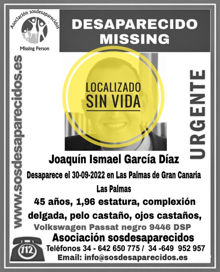 Localizado Carlos Javier Padilla Ramos, desaparecido el pasado 6 de octubre en Tenerife