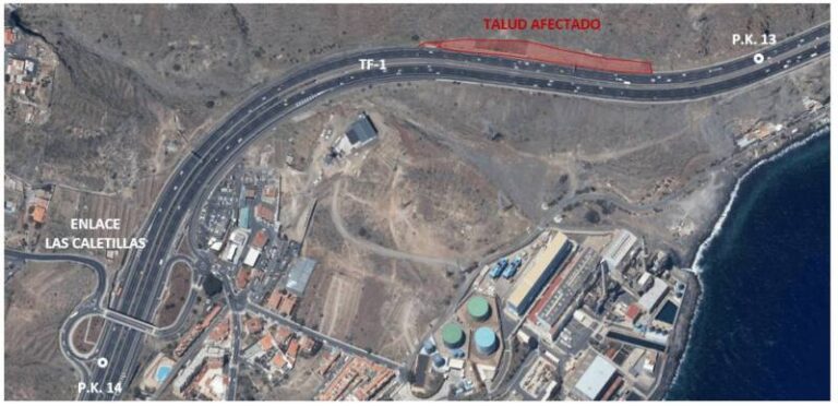 Obra de emergencia para sanear un talud en la TF-1 a la altura de Candelaria