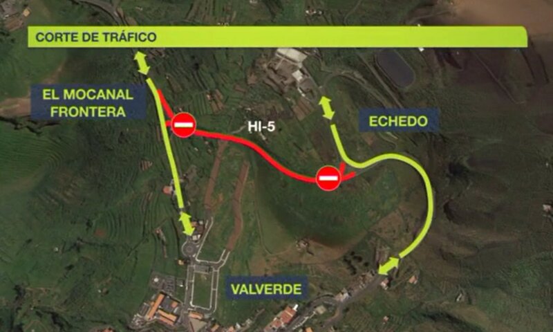 Cierran al tráfico un tramo de la HI-5, en el Hierro por obras en el tendido eléctrico
