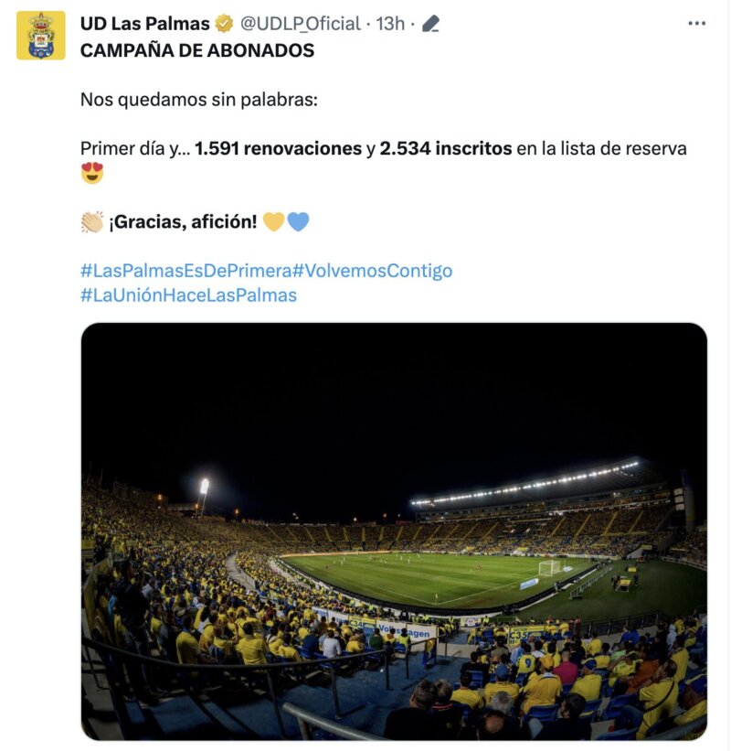La UD Las Palmas agradece la acogida de la campaña de abonos en el primer día abierta al público