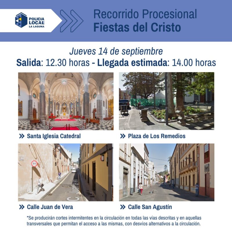 Cortes de calles durante la Procesión del Cristo de La Laguna 2023 