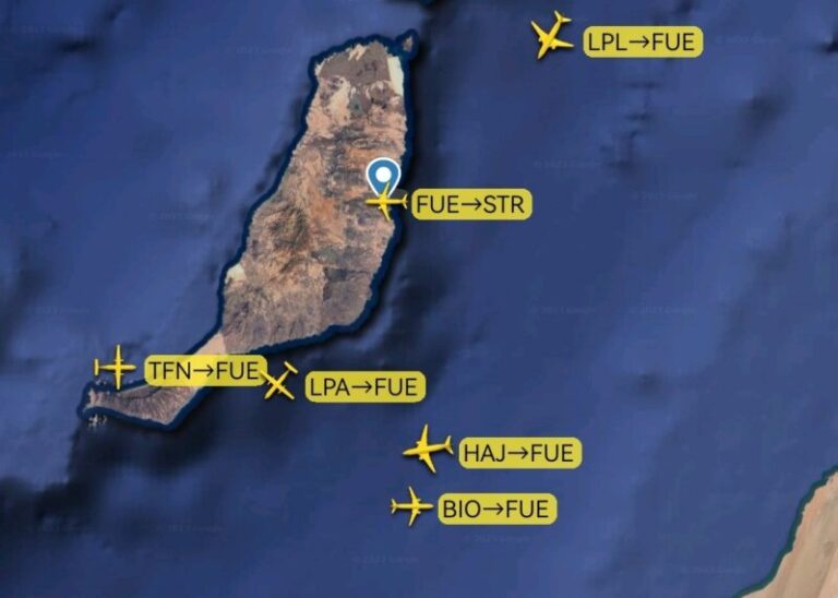 Tres vuelos desviados por el bloqueo de una pista del aeropuerto de Fuerteventura