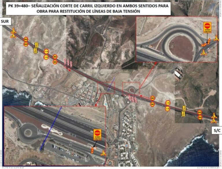 Desvíos en la TF-1 para la sustitución de líneas de baja tensión en Arico
