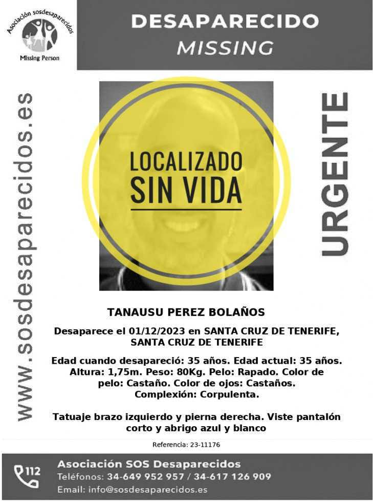 Cartel localización del cuerpo sin vida de Tanausu Pérez Bolaños 
