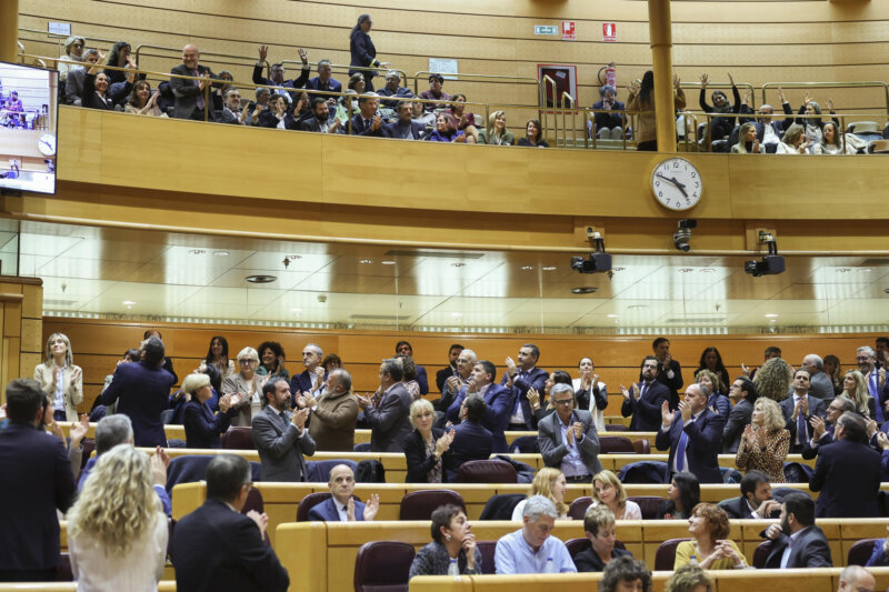 MADRID, 16/01/2024.- Personas aplauden desde la tribuna de invitados en el pleno del Congreso que debate la toma en consideración de la iniciativa impulsada por el PP y el PSOE para reformar el artículo 49 de la Constitución y eliminar el término "disminuidos", este martes. Un pleno que se celebra físicamente en la sede del Senado, donde se han trasladado los diputados debido a las obras en el Congreso. EFE/ Kiko Huesca