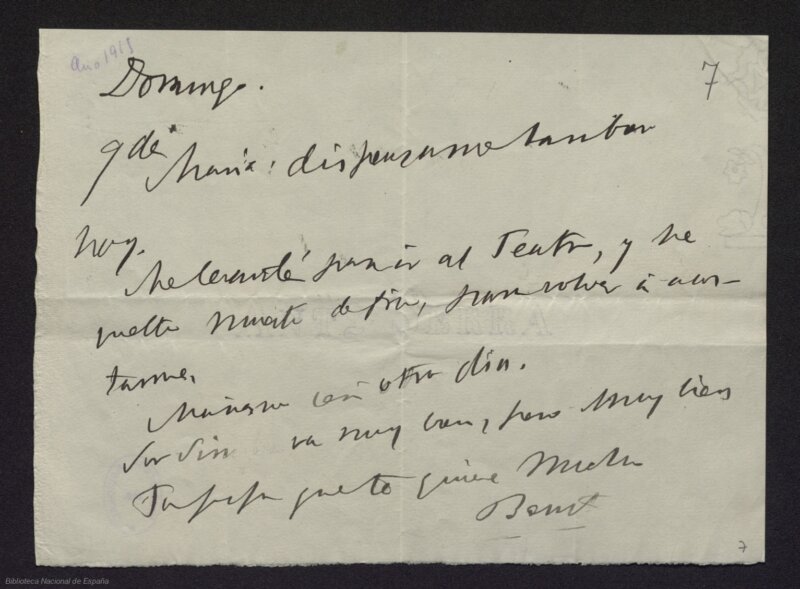 Carta de Galdós a su hija