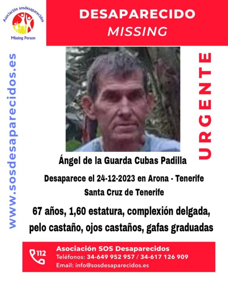 Buscan a Ángel de la Guarda Cubas Padilla en Arona, Tenerife