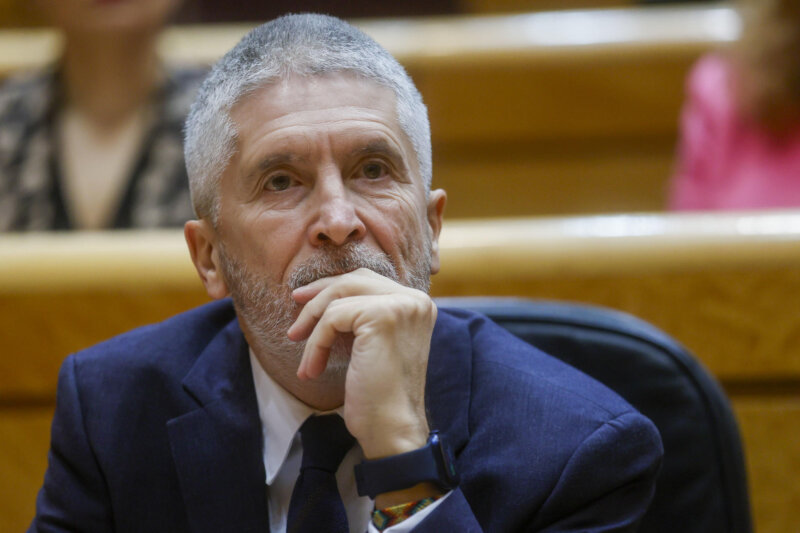 MADRID, 07/02/2024.- El ministro del Interior, Fernando Grande-Marlaska, comparece en el pleno del Senado este miércoles a petición del PP para explicar las medidas adoptadas ante la crisis migratoria que sufre Canarias, a donde, solo en enero, han llegado en cayucos y pateras 7.270 personas. EFE/Fernando Alvarado