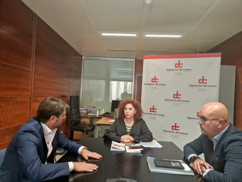 Analizan la situación de 'Las Kellys'. Reunión en la Diputación del Común entre Beatriz Barrera, Jorge Marichal y Juan Pablo López. Imagen Diputación del Común