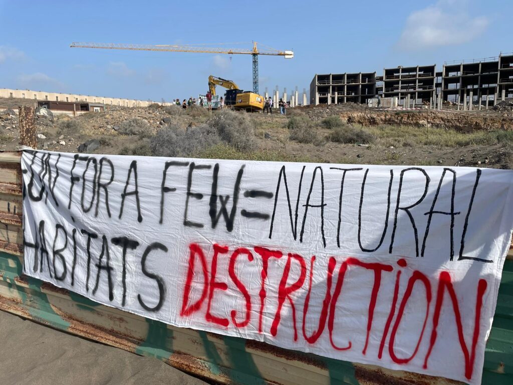 Varios activistas se meten y paralizan momentáneamente la obra del hotel de La Tejita. Foto Jessel Silva 