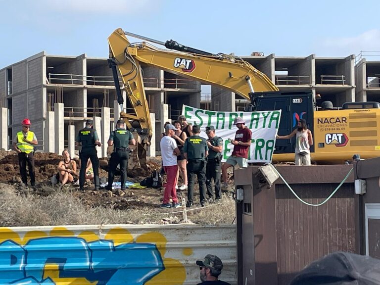 Varios activistas se meten y paralizan momentáneamente la obra del hotel de La Tejita