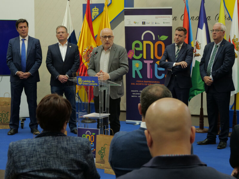 Intervención del presidente del Cabildo de Gran Canaria durante la presentación de la Feria Enorte. Foto del Gabinete de Prensa de Enorte