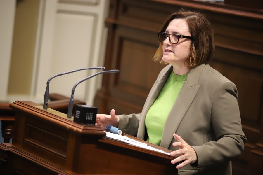 Tercer plan sociosanitario. Imagen: Candelaria Delgado, consejera de Bienestar Social, Igualdad, Juventud, Infancia y Familias durante el Pleno del Parlamento de Canarias. Gobierno de Canarias