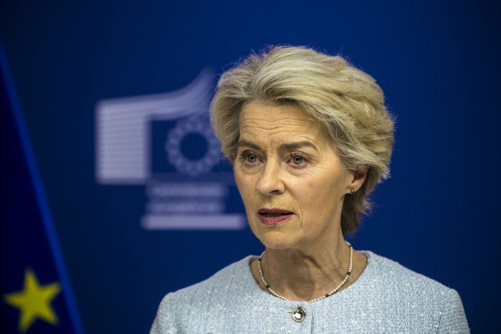 La presidenta de la Comisión Europea, Ursula von der Leyen, durante una rueda de prensa en Bruselas