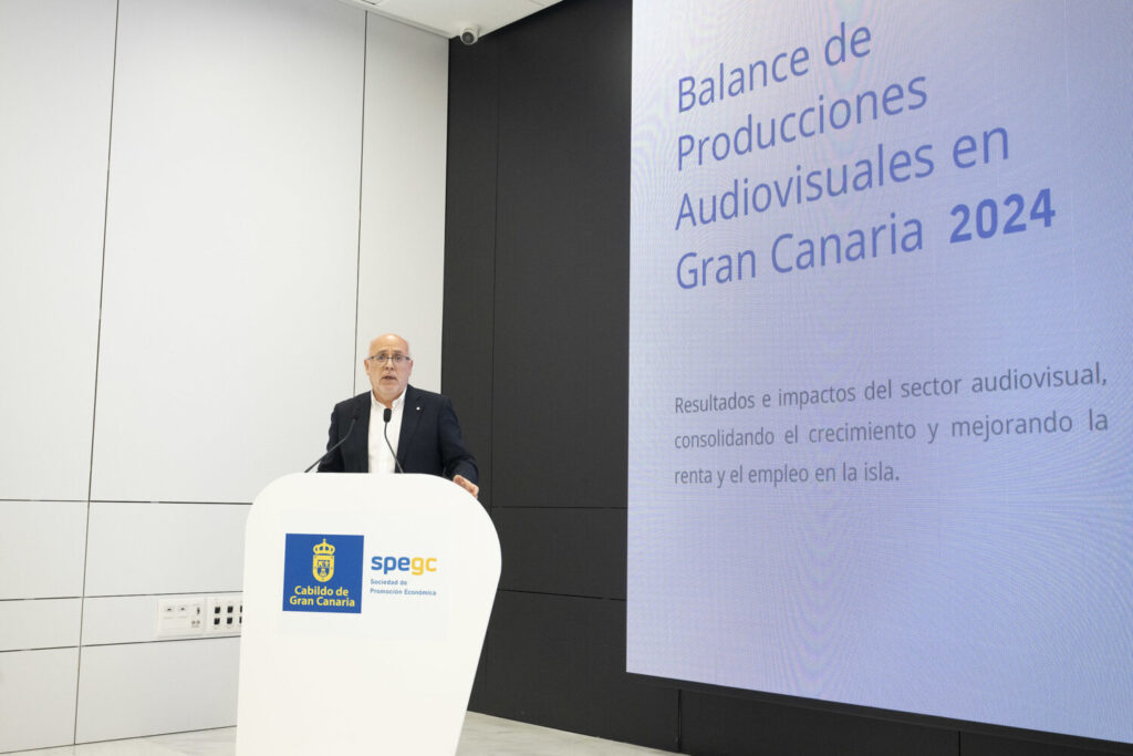 Gran Canaria cierra 2024 con cifras históricas en producciones audiovisuales. Antonio Morales, presidente del Cabildo de Gran Canaria, durante la presentación del Balance de Producciones Audiovisuales en Gran Canaria 2024/ David Delfour - Cabildo de Gran Canaria.