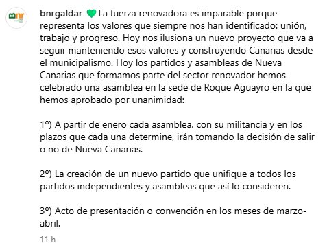 Mensaje del Bloque Nacionalista Rural y Teodoro Sosa en Instagram