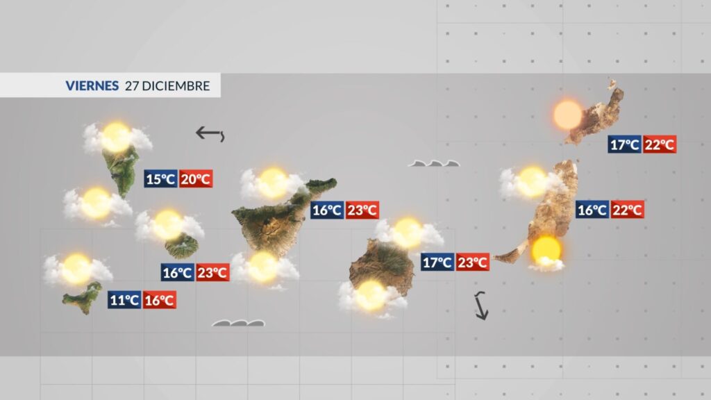 Mapa de la previsión del tiempo en Canarias para el viernes 27 de diciembre de 2024 