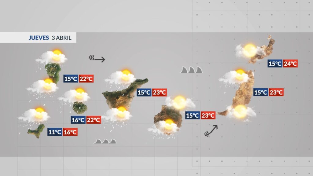 Mapa al detalle de la previsión del tiempo en Canarias para este 3 de abril 2025 / RTVC