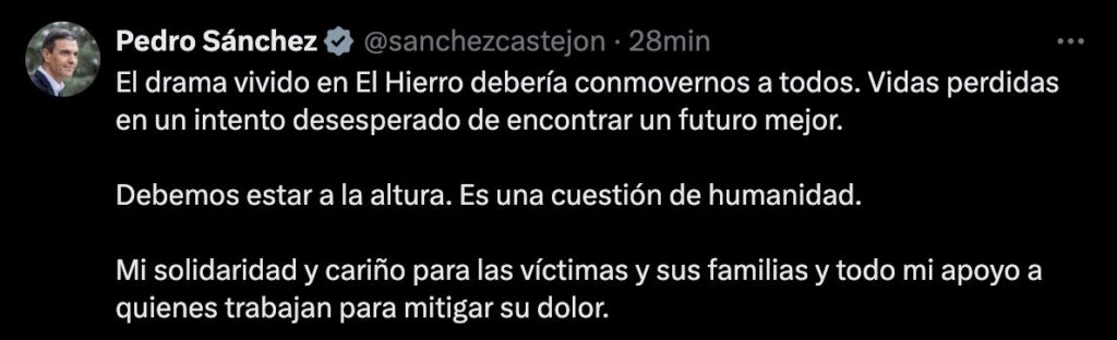 Mensaje publicado por el presidente del Gobierno Pedro Sánchez en X