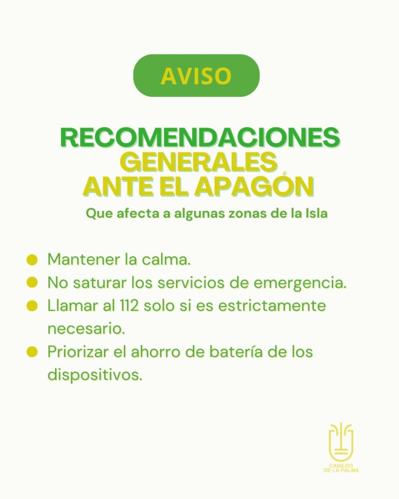 Recomendaciones para el apagón del Cabildo de La Palma