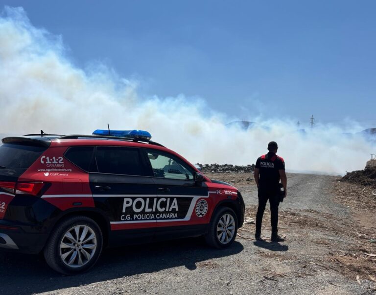 Incendio en una zona de restos de poda del vertedero de Juan Grande (Gran Canaria)