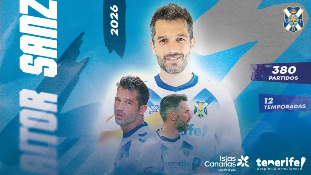 Cartel con el que el CD Tenerife anunció en la noche de este domingo la renovación de Aitor Sanz hasta 2026 / CD Tenerife