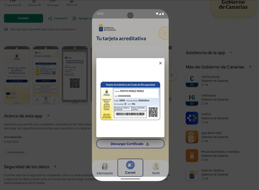 Las personas con discapacidad pueden descargar su tarjeta acreditativa en una app en el móvil