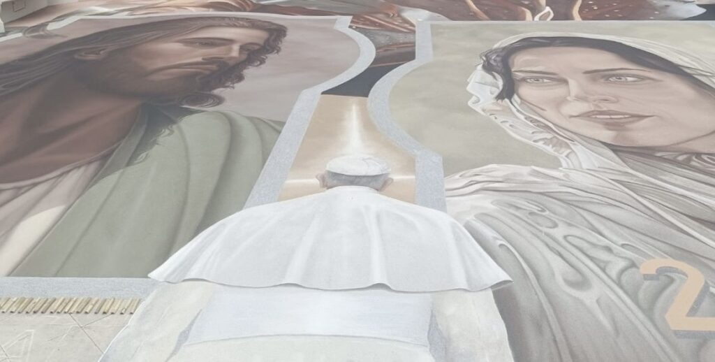 Detalle de la alfombra del Corpus de La Orotava en la que se homenajea al papa Francisco / RTVC / Lorena de Cobos 