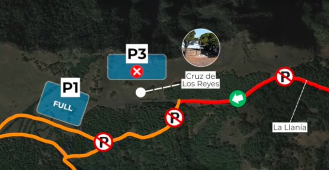 zonas de aparcamiento cerca de la Cruz de los Reyes si se accede desde el cruce de La Llanía.