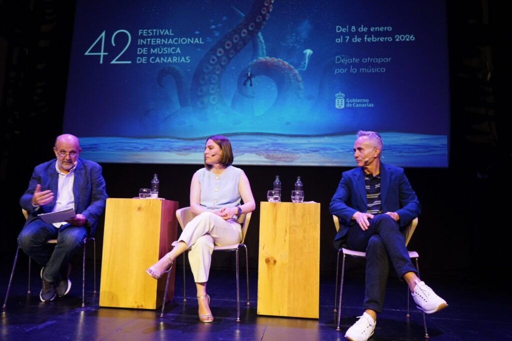 Se presenta el 42º Festival de Música de Canarias. Jorge Perdigon, Migdalia Machin y Horacio Umpierrez/ Gobierno de Canarias.
