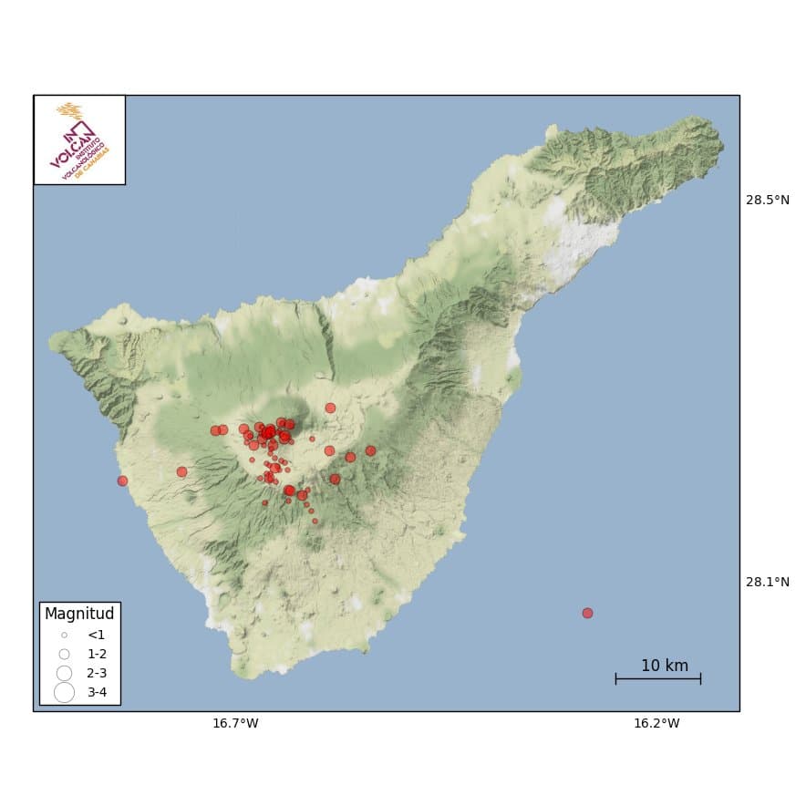 Los seísmos se registraron a partir de las 00:11 hora local de este jueves en Vilaflor, en este municipio se localizaron ocho de ellos