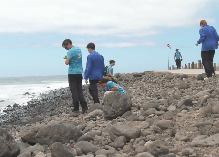 40 estudiantes de 20 universidades participan en la limpieza de la playa El Burrero dentro del Campus de Ruta Siete