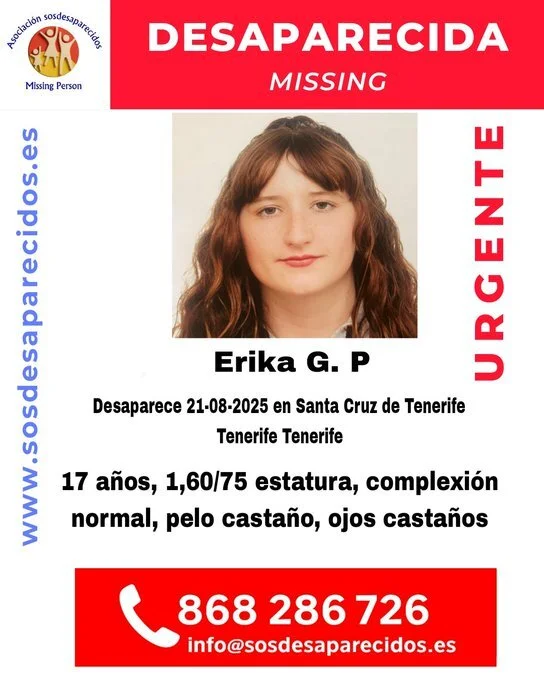Cartel de SOS Desaparecidos con datos de Erika G.P. / SOS DESAPARECIDOS