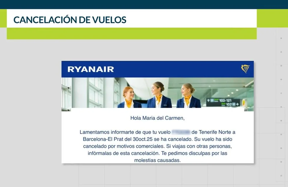 La Organización de Consumidores y Usuarios advierte sobre los perjuicios a los clientes de las cancelaciones de los vuelos de Ryanair