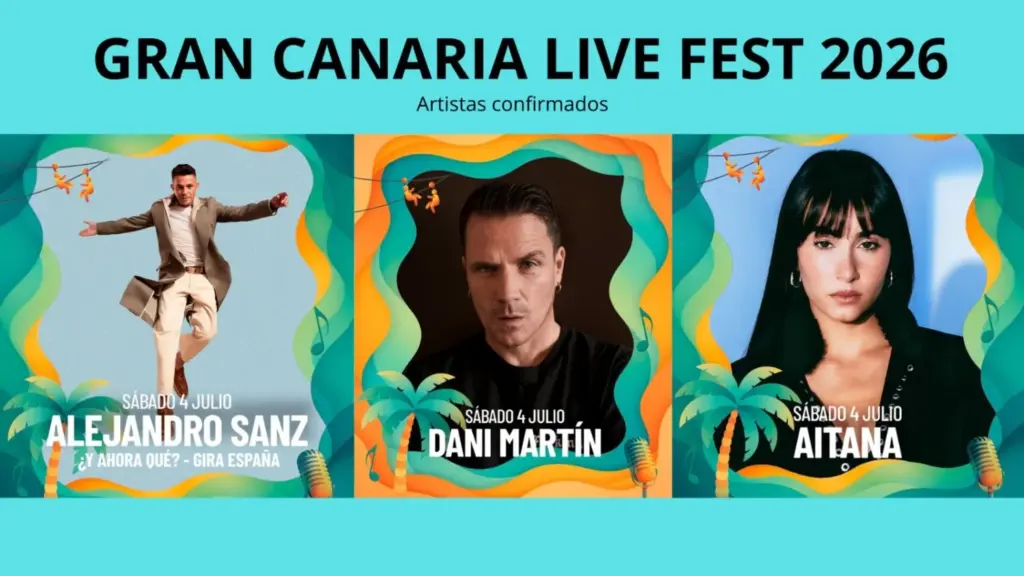 A la venta las entradas diarias del Granca Live Fest 2026: precios, días y artistas. Alejandro Sanz, Aitana y Dani Martín, artistas pop del Granca Life Fest 2026. RTVC.