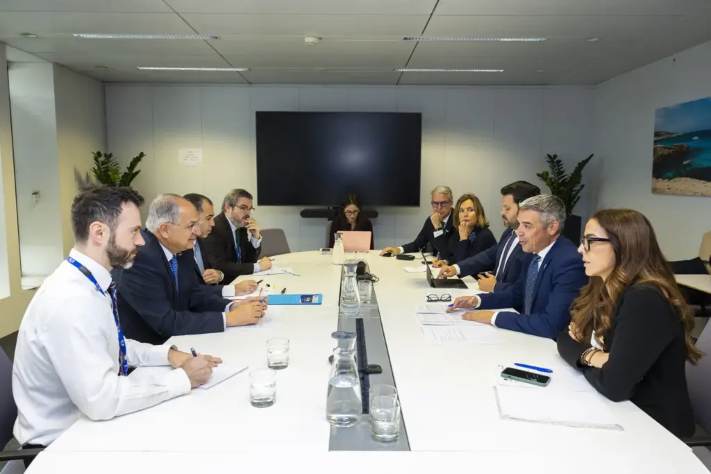 Un momento de la reunión mantenida entre el Gobierno de Canarias y la UE para abordar la situación del sector pesquero canario.