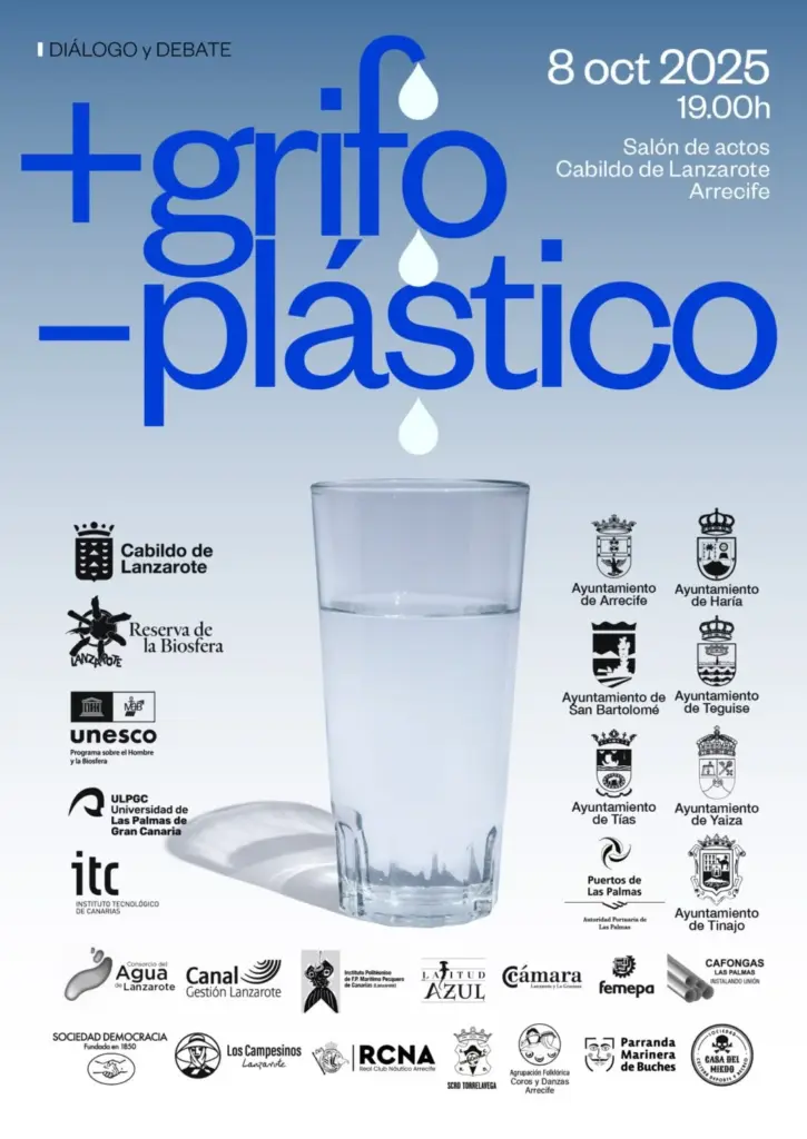 Cartel de la campaña "Más grifo, menos plástico" del Cabildo de Lanzarote